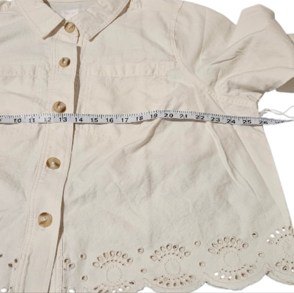 LC Lauren Conrad/ Trucker Jacket /100% cotton /eyelet hem/ plus size/ivory color - Picture 12 of 13